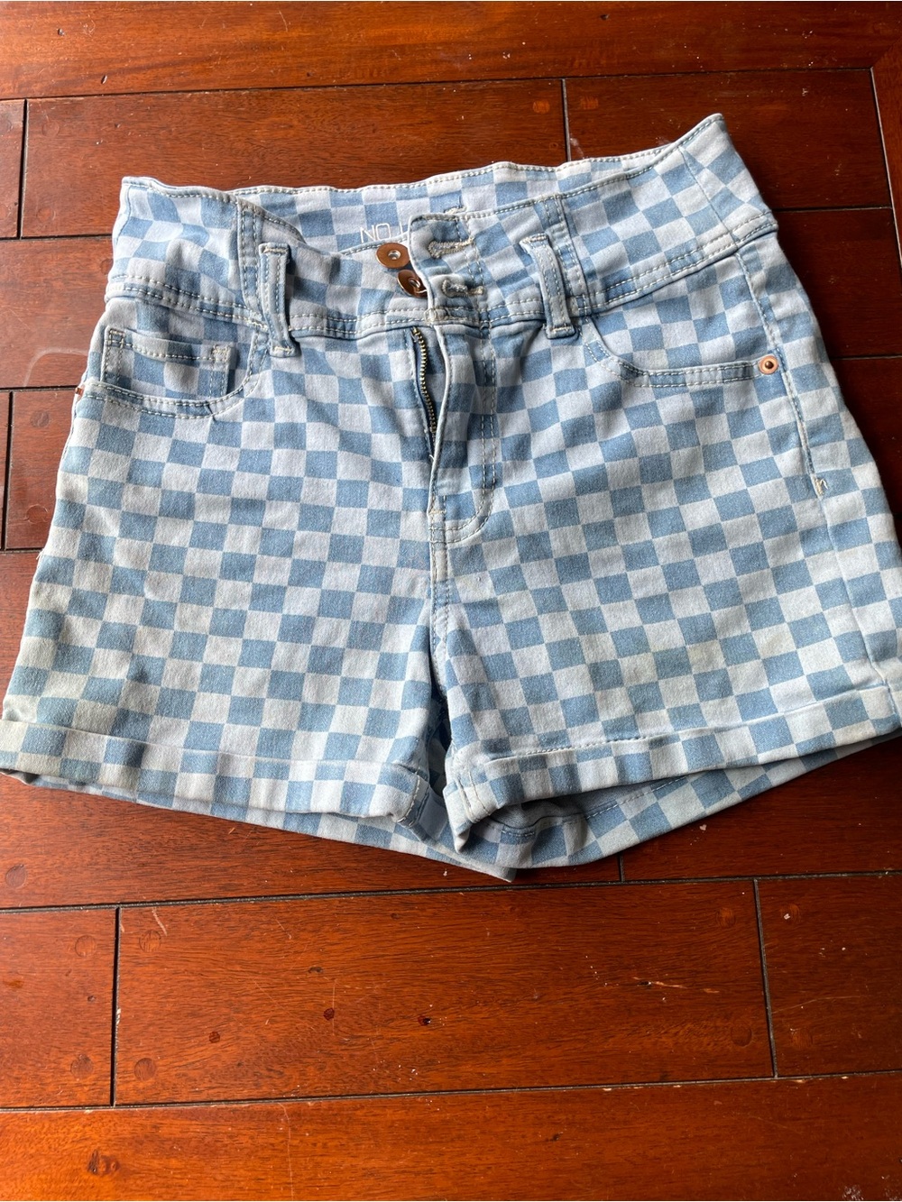 Light Blue Checkerboard Women’s Denim Shorts